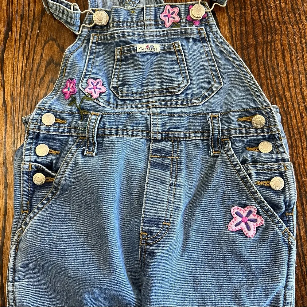 Vintage Y2K Gasoline Girls Bib Overalls Size Large Denim Jeans Flower Power